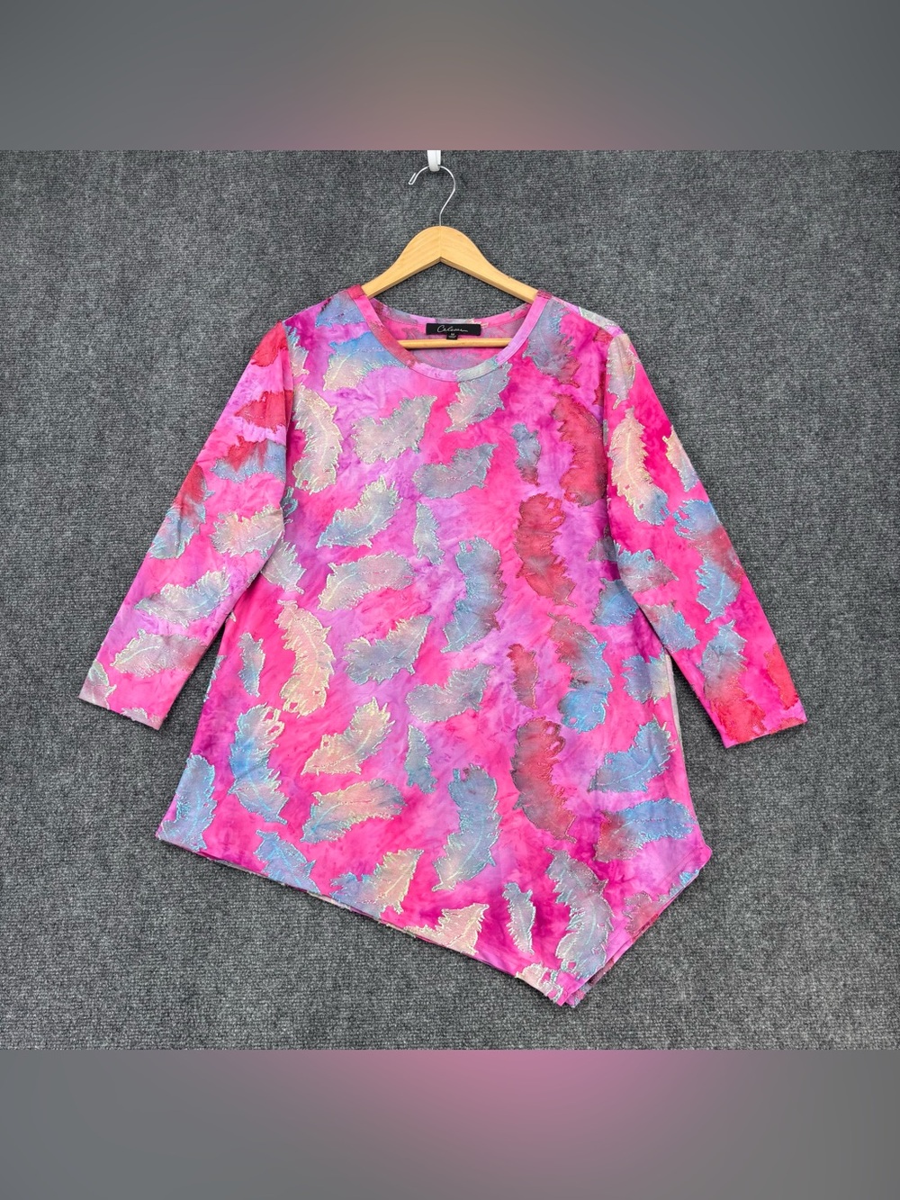 Calessa Pink Ethereal Artsy Painterly Burnout Asymmetrical Tunic Women’s M